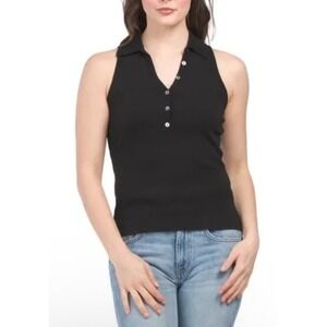 Michael Stars Norah Sleeveless Cotton Polo Shirt Black Size 2X - NWT Flaw